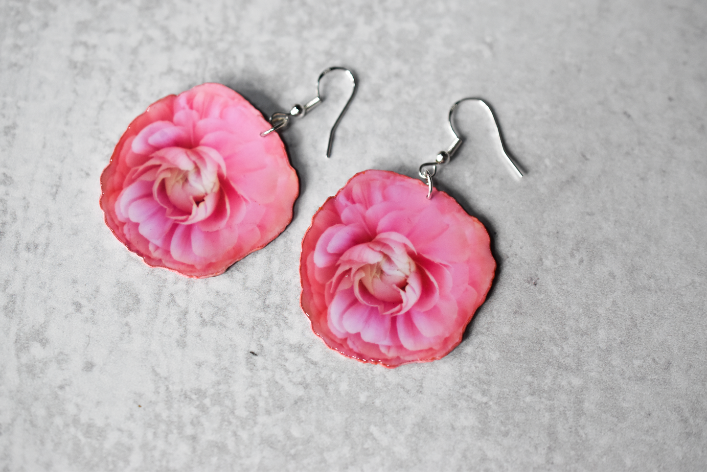 Pink Ranunculus Blossom Flower Earrings