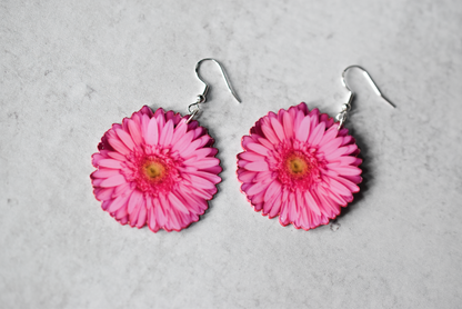 Pink Daisy Blossom Flower Earrings