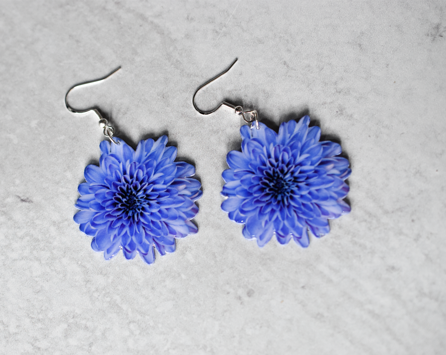 Blue Chrysanthemum Blossom Flower Earrings