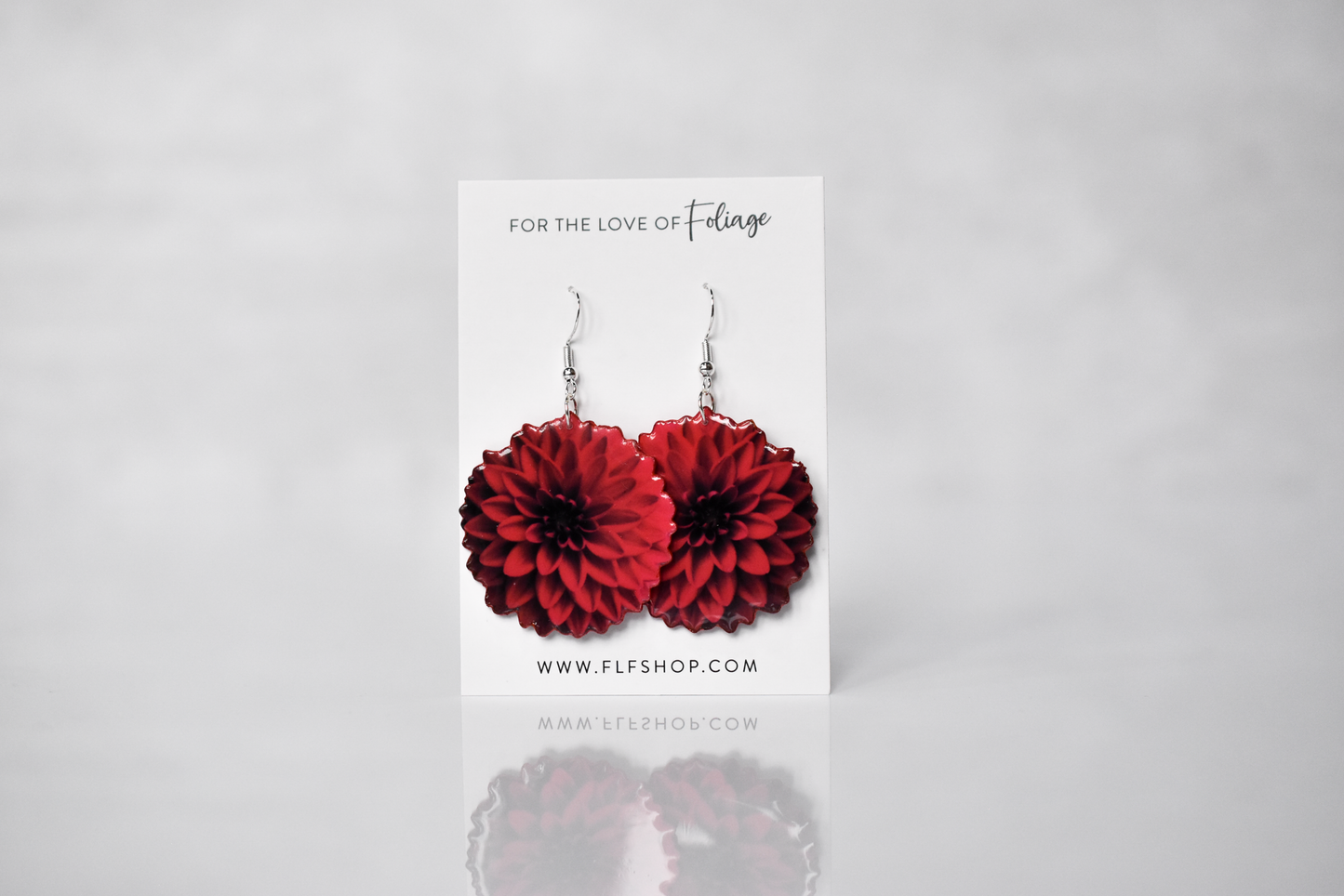 Red Ball Dahlia Blossom Flower Earrings