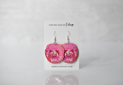 Pink Ranunculus Blossom Flower Earrings