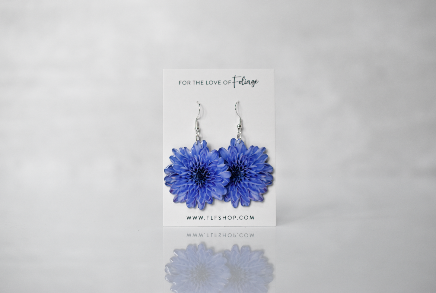 Blue Chrysanthemum Blossom Flower Earrings