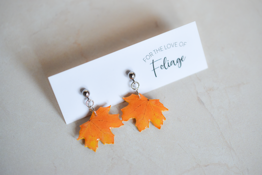 Yellow Maple Leaf Stud Plant Earrings | Leaf Earrings