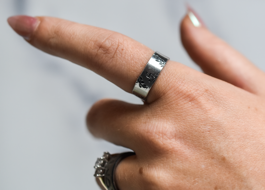 Botanical Bangle Ring | Cactus Hand-Stamped Adjustable Ring | Foliage Ring