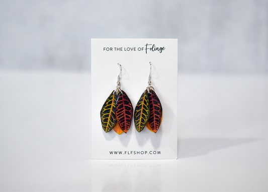 Croton Leaf Cluster Plant Earrings | Leaf Earrings