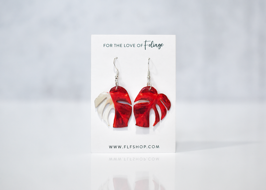 Monstera Albo Blood Moon Plant Earrings |Vampire Leaf Earrings