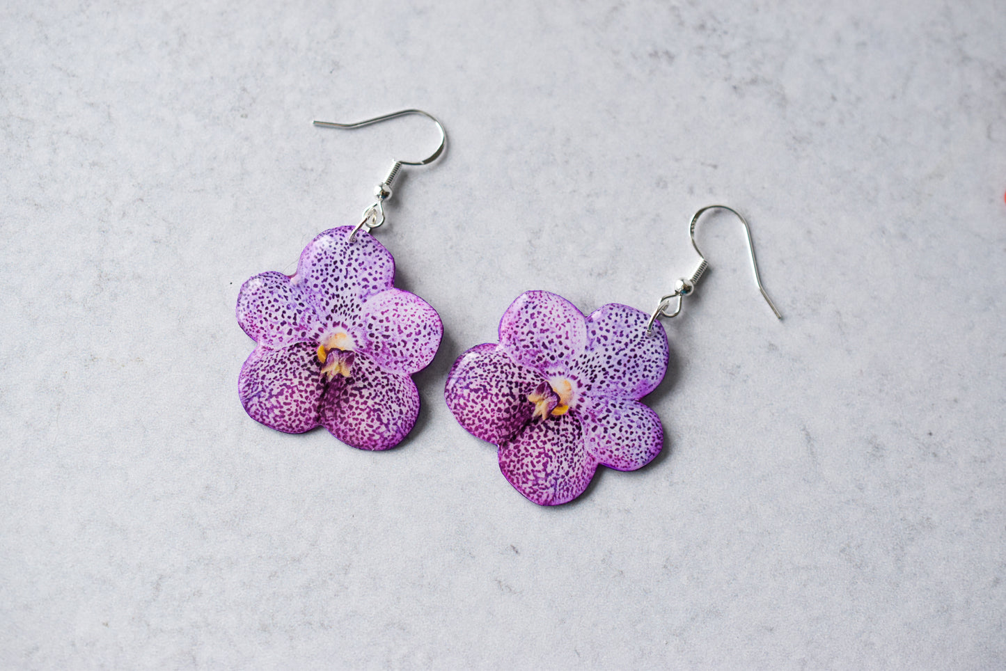 Purple Orchid Bloom Plant Earrings | Blossom Earrings