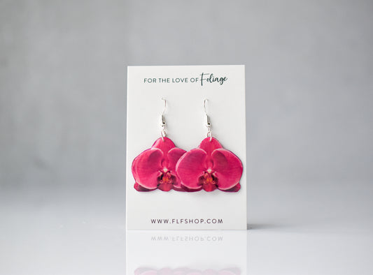 Magenta Orchid Bloom Plant Earrings | Blossom Earrings