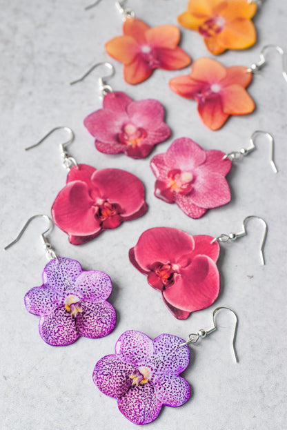 Purple Orchid Bloom Plant Earrings | Blossom Earrings